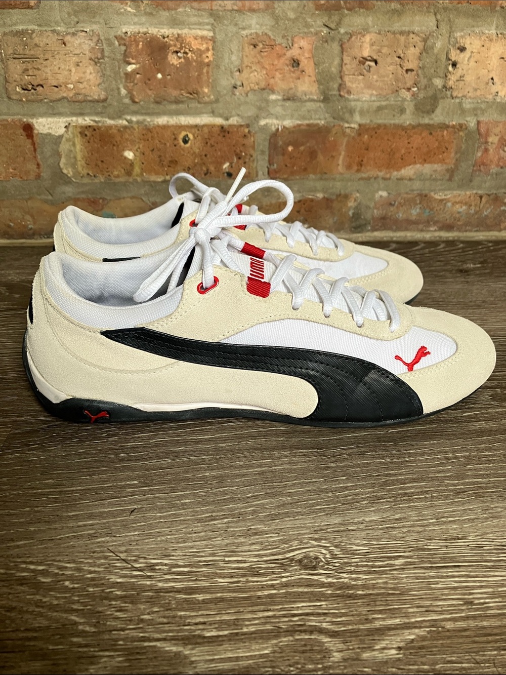 Puma Men’s Cream, Black & Red Low-Profile Motorsport Sneaker